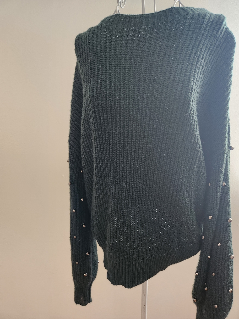 a.n.a Forest Green Chunky Knit Studded Sleeve Sweater Size L